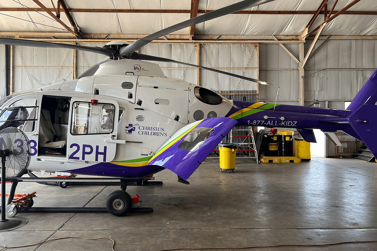 Specialty vinyl graphics installed on a helicopter.