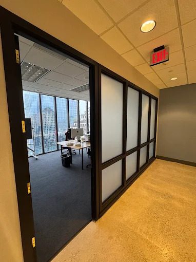 Frosted privacy film on office glass and doors.